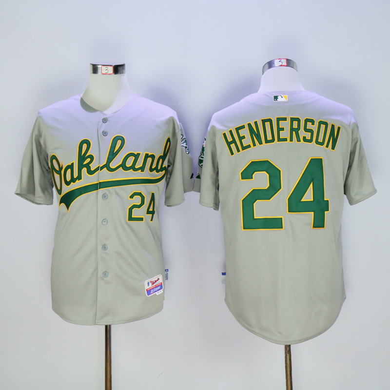 Men Oakland Athletics #24 Henderson Grey Throwback MLB Jerseys->oakland athletics->MLB Jersey